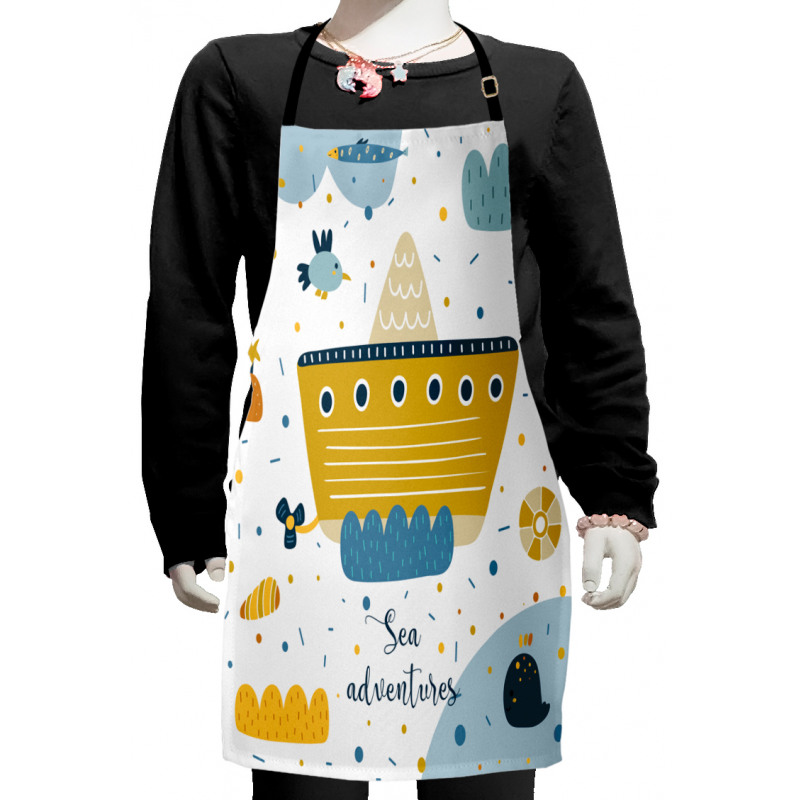 Ship and Puffy Clouds Kids Apron