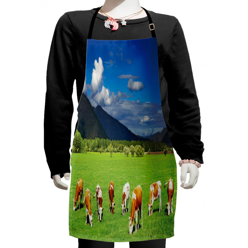 Mountains Grazing Cows Kids Apron