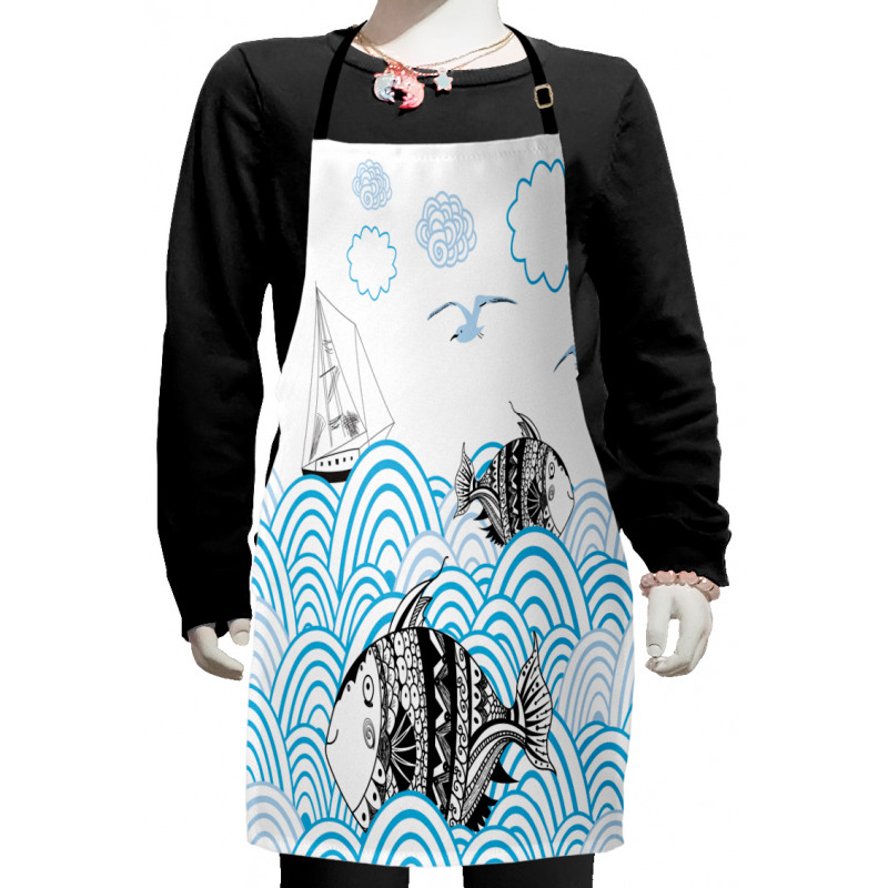 Sketch Boat and Animals Kids Apron