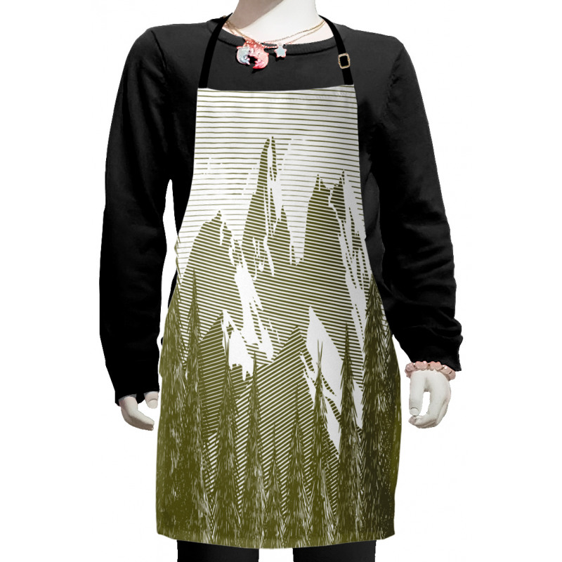 Woodcut Style Mountain Land Kids Apron