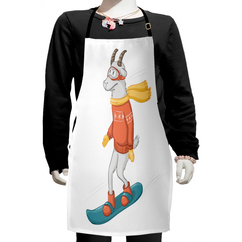 Cartoon Goat Snowboarding Kids Apron