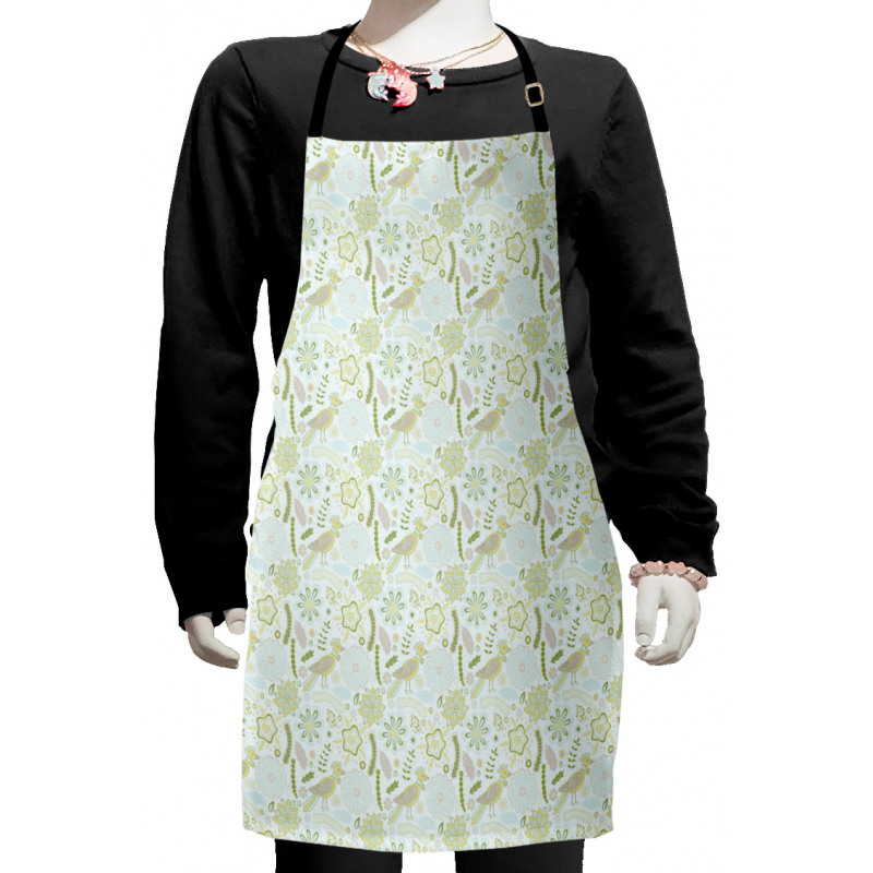 Doodle Flower Birds Kids Apron