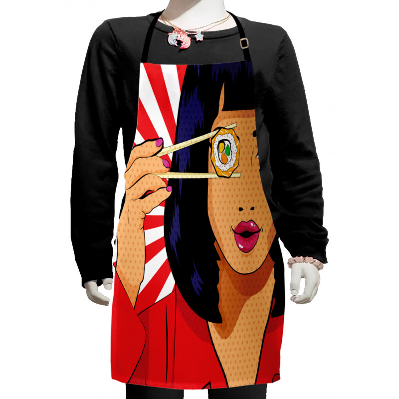 Pop Art Style Girl with Sushi Kids Apron