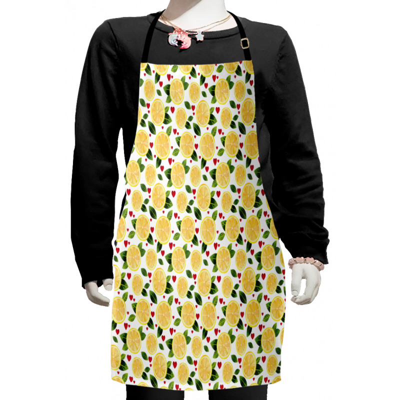 Slices Leaves and Red Hearts Kids Apron