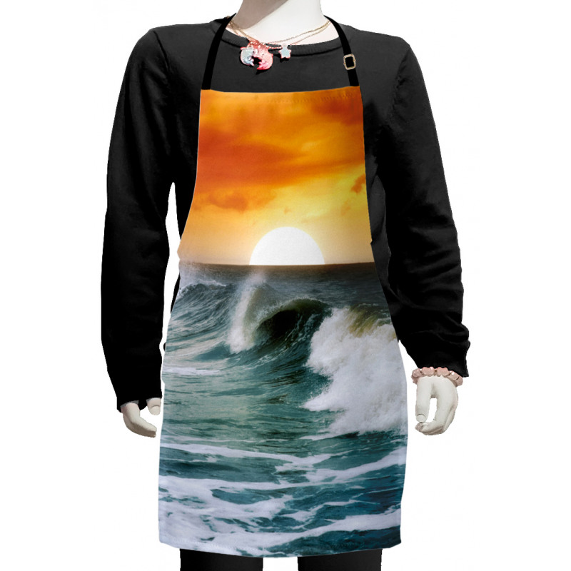 Sunset over Wavy Ocean Kids Apron