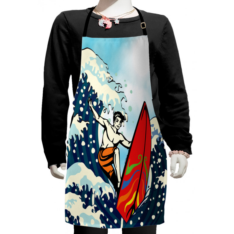 Summer Cartoon Surfing Boy Kids Apron