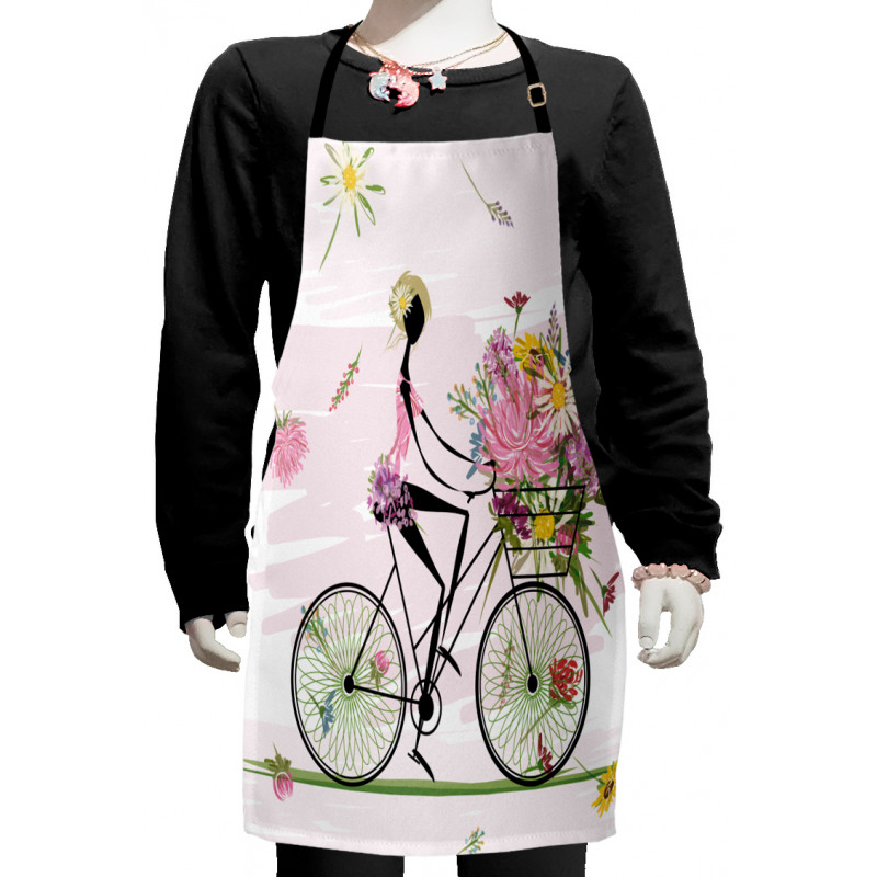 Girl Riding Bike Flowers Kids Apron