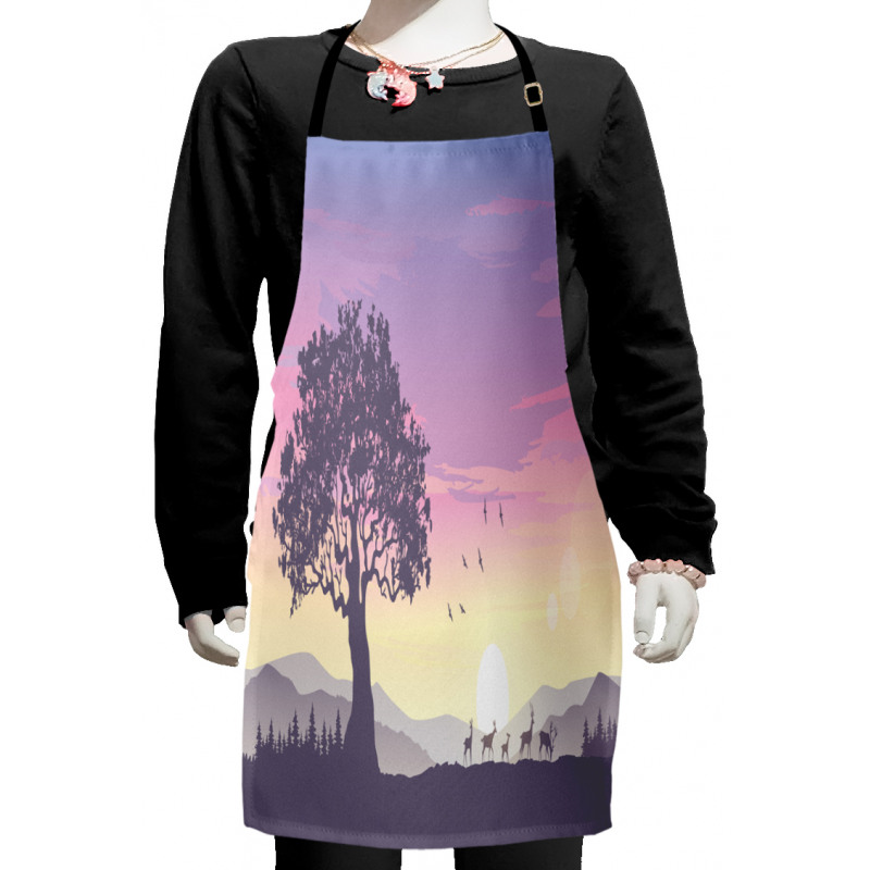 Dreamlike View Big Tree Deer Kids Apron