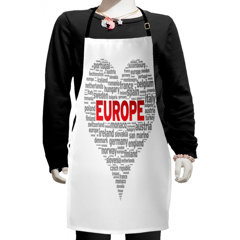 European Country Names Heart Kids Apron