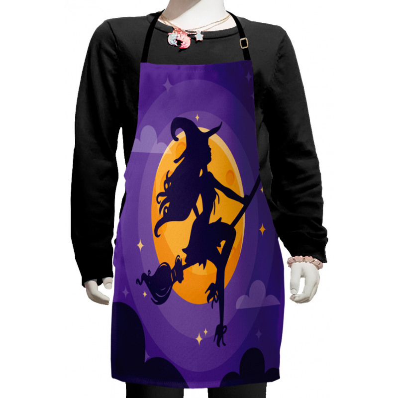 Witch Broom Silhouette Kids Apron