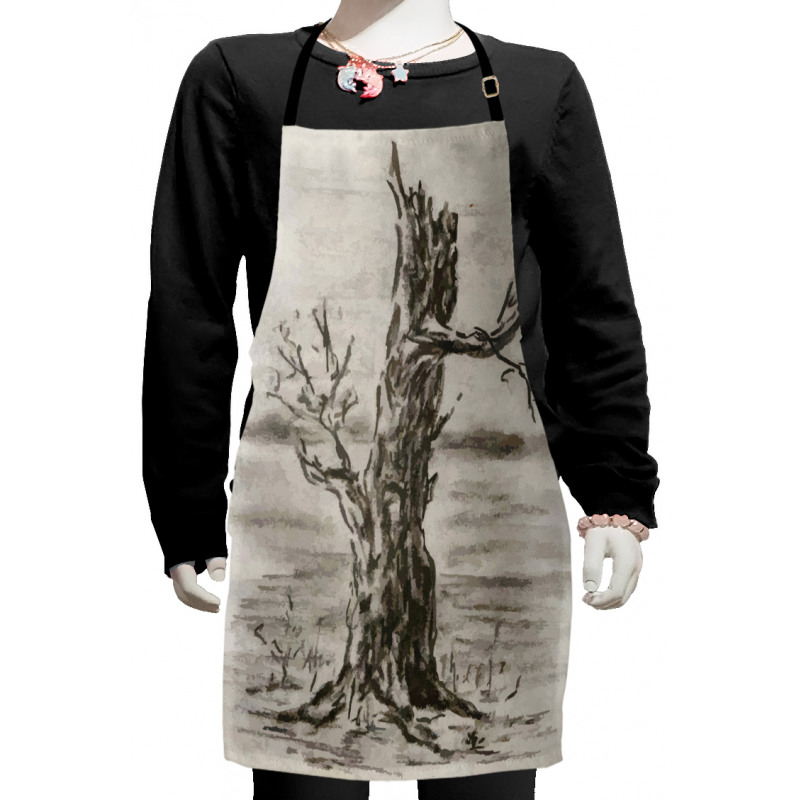 Monochrome Tree Drawing Kids Apron