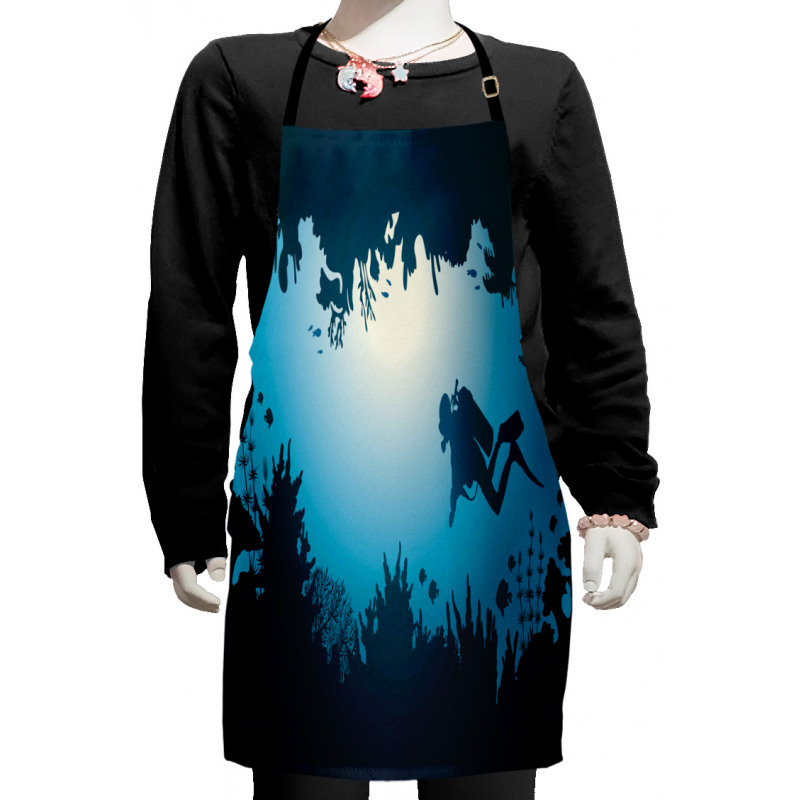 Shadowy Silhouette of Diver Kids Apron