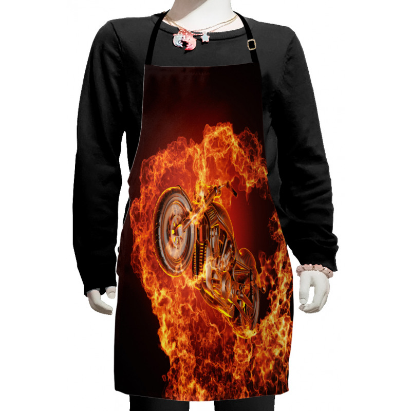 Motorbike in Fire Kids Apron