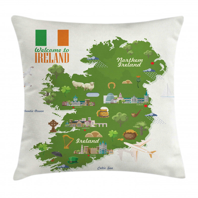 Kültürel Minder Kılıfı İrlanda Ülke Sembolleri ile Harita Çizimi