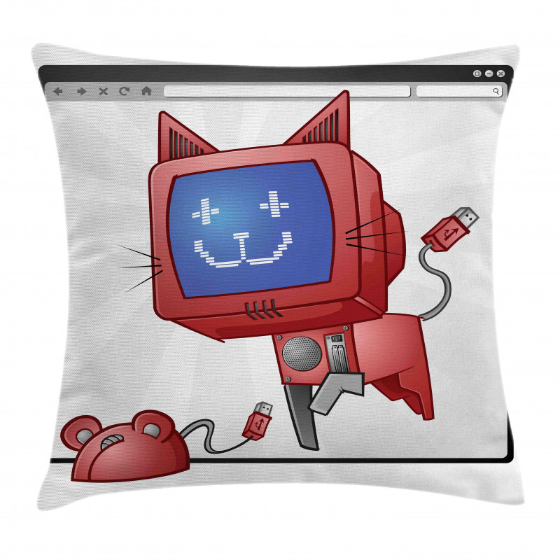 Funny Computer Cat Mouse Pillow Cover