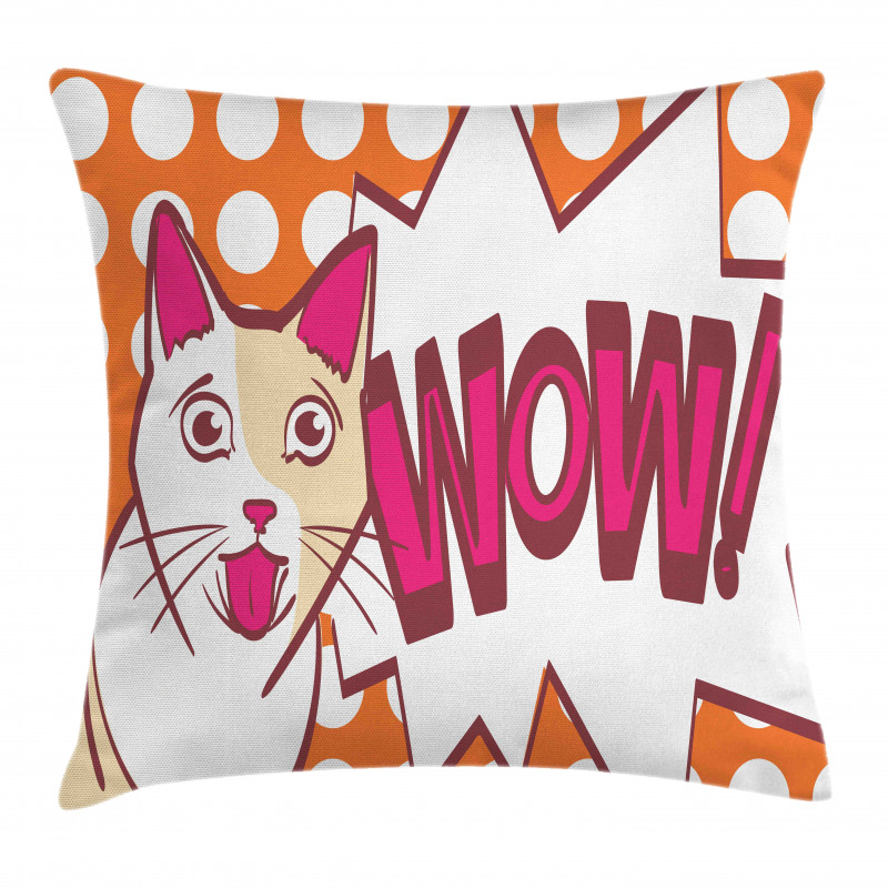 Comic Cat with Wow Lettering Pillow Cover