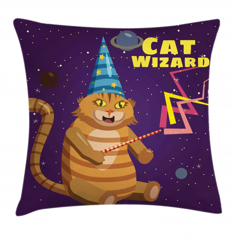 Cat Wizard Funny Cartoon Pillow Cover