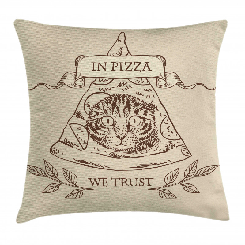 Cat Face in Pizza We Trust Pillow Cover