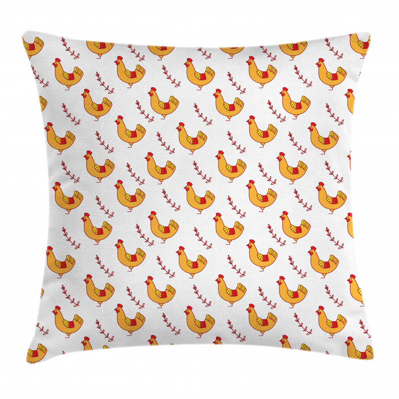 Doodle Chickens and Branches Pillow Cover