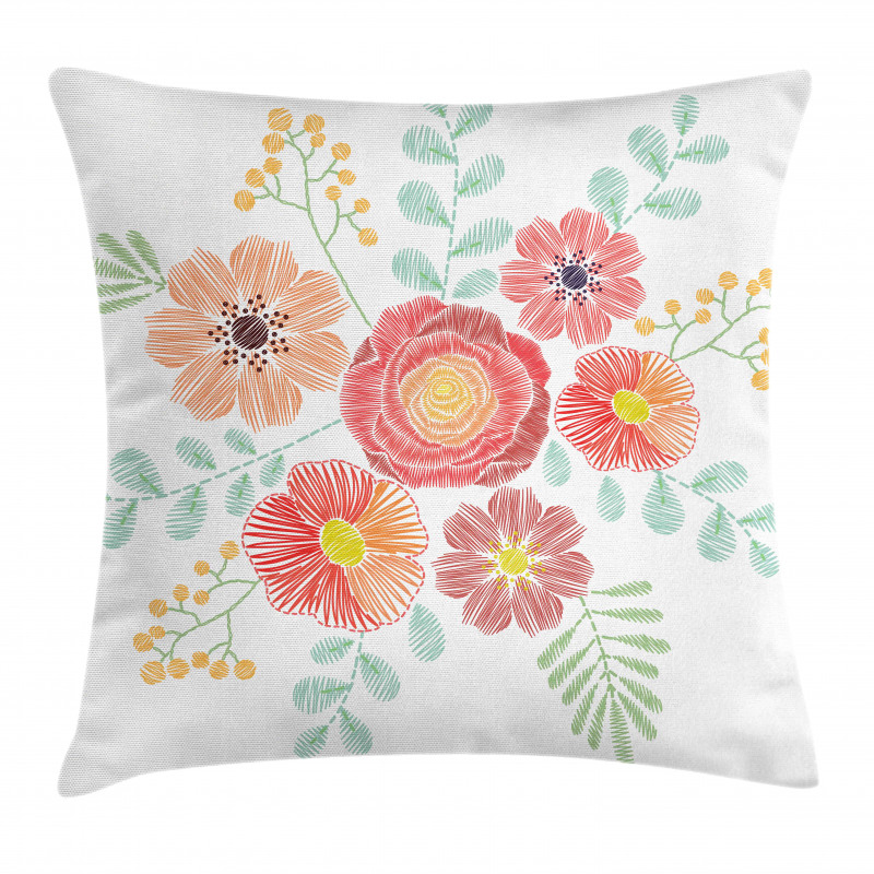 Pastel Folkloric Flowers Pillow Cover