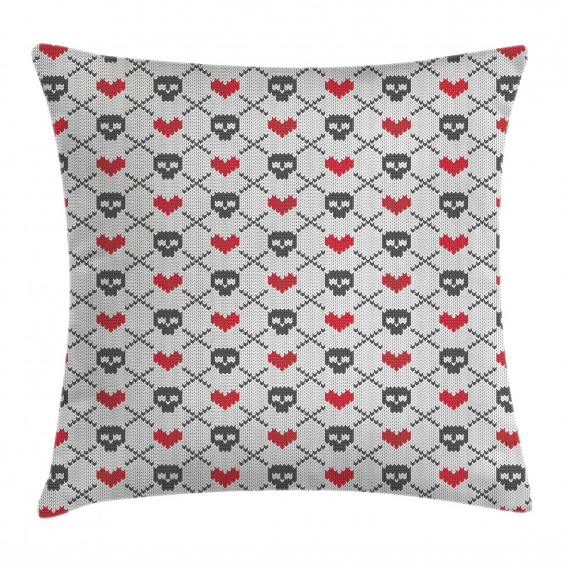 Skulls Red Hearts Pillow Cover