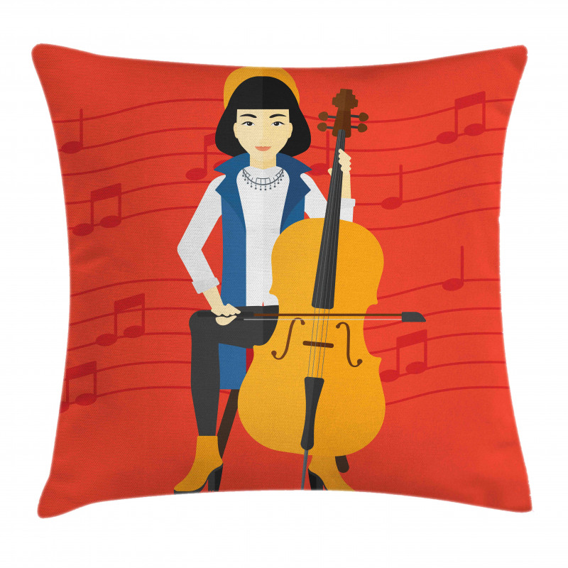 Cartoon Woman Playing Music Pillow Cover