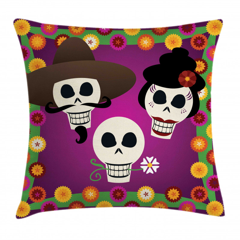 Folk Sugar Skulls Pillow Cover