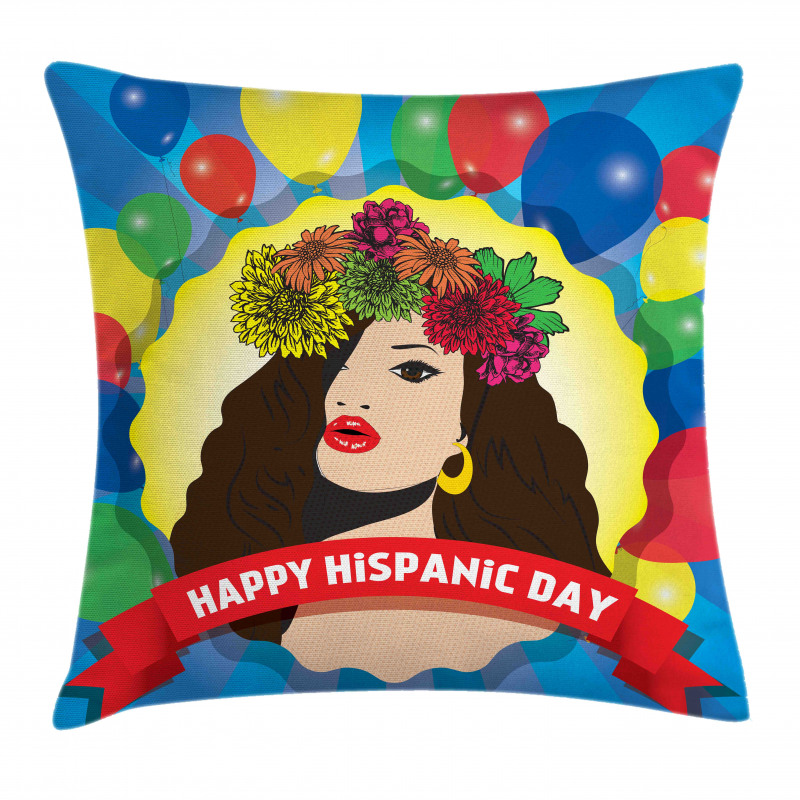 Pop Art Girl and Balloons Pillow Cover