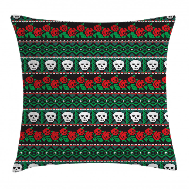 Folk Art Skulls Roses Pillow Cover