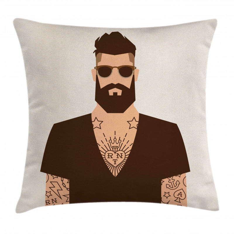 Tattooed Hipster Cartoon Pillow Cover