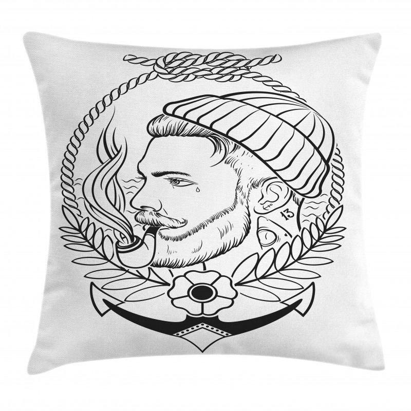 Outline Sailor with Pipe Pillow Cover