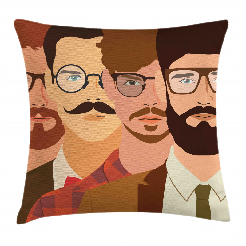 Male Hipster Characters Pillow Cover