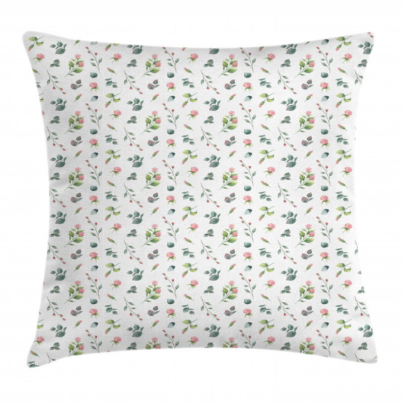 Watercolor Roses Leaf Pillow Cover