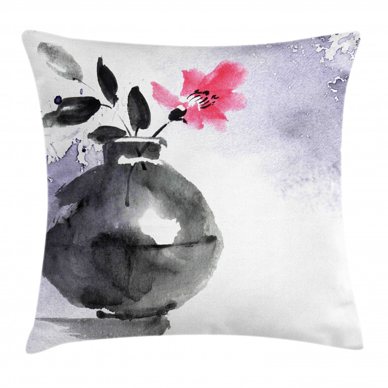 Watercolor Coral Vase Orchid Pillow Cover