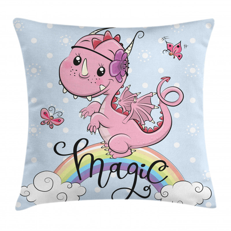 Magic Dragon on a Rainbow Pillow Cover