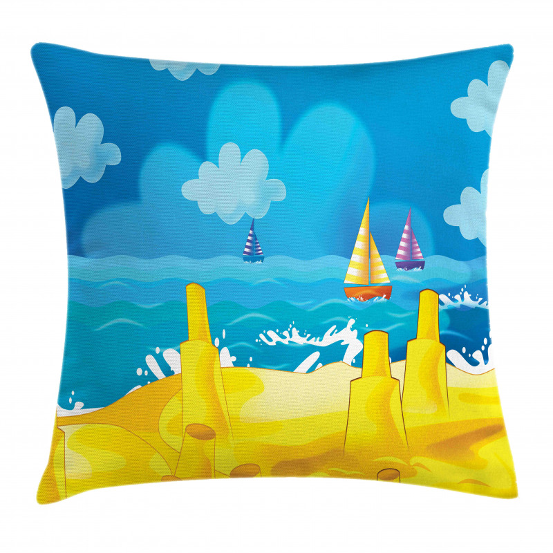 Vibrant Seaside Cartoon Scene Pillow Cover