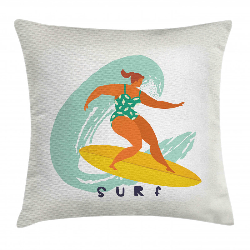 Woman Surfer on the Waves Art Pillow Cover