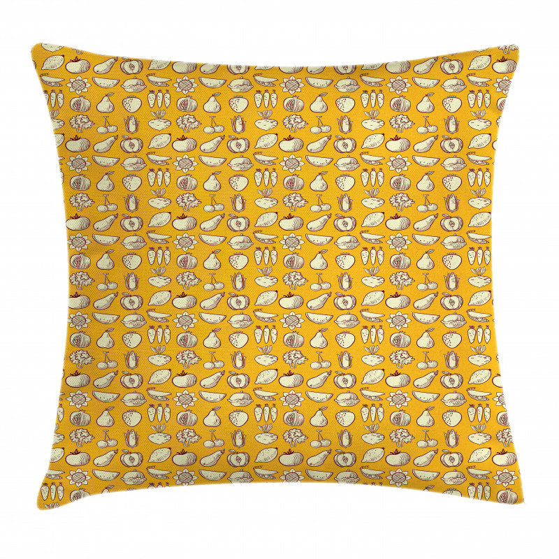 Fruits and Vegetables Pattern Pillow Cover