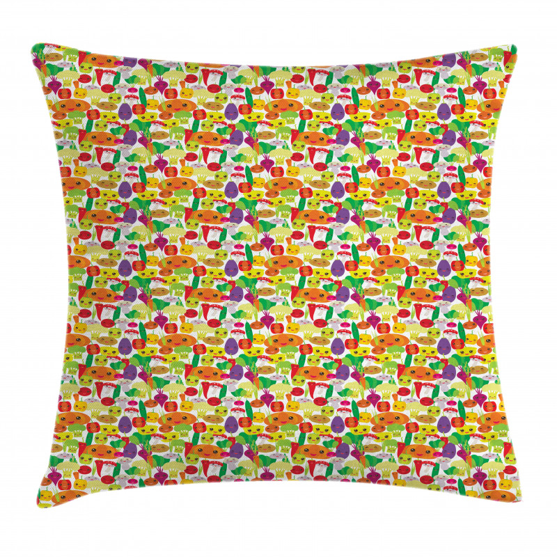 Smile Kawaii Foods Pillow Cover