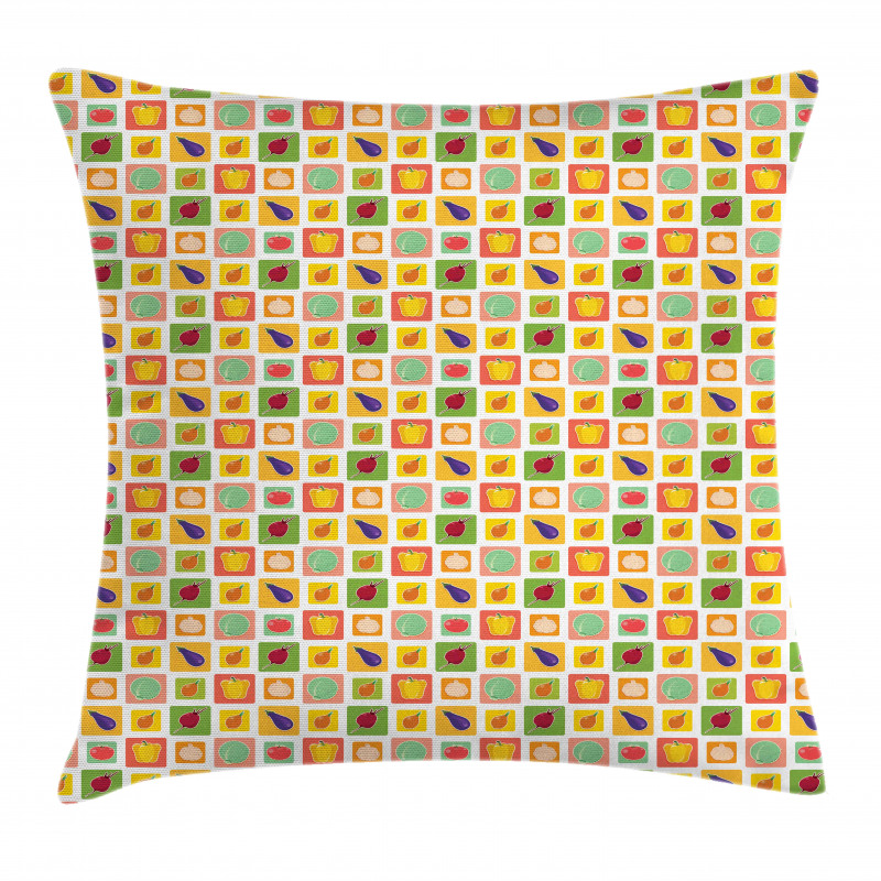 Foods in Vivid Squares Pillow Cover