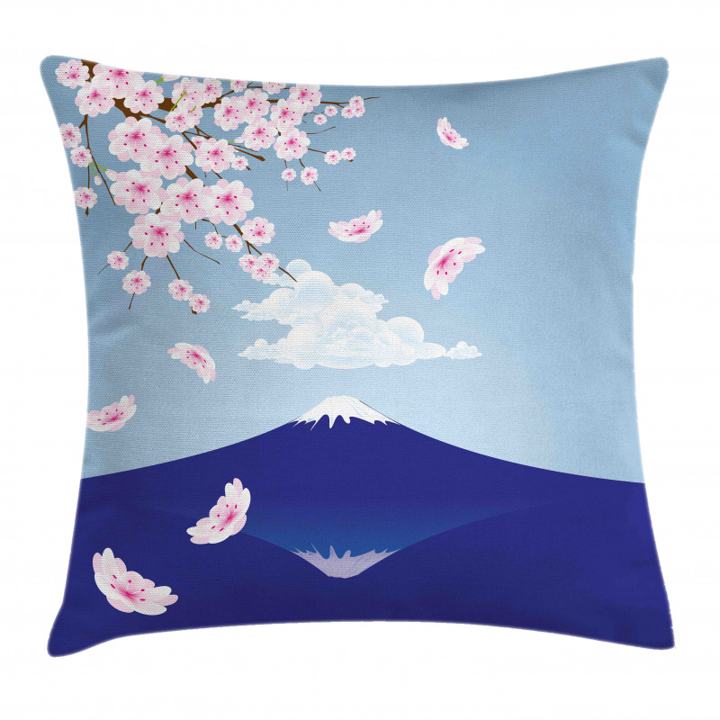 Mountain and Cherry Blossoms Pillow Cover