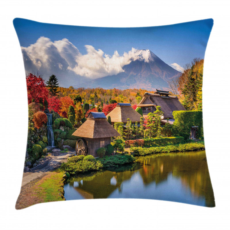 View of Oshino Thatch Houses Pillow Cover
