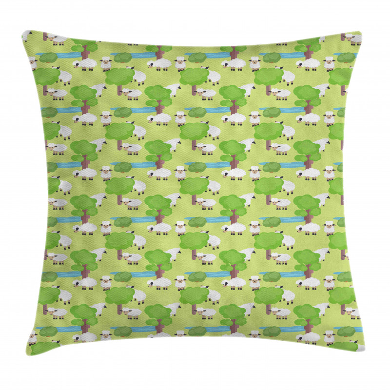 Cartoon Sheep in Forest Pillow Cover