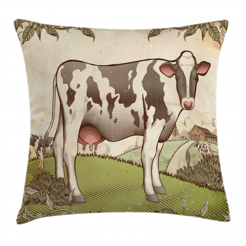 Dairy Cattle Farmland Pillow Cover