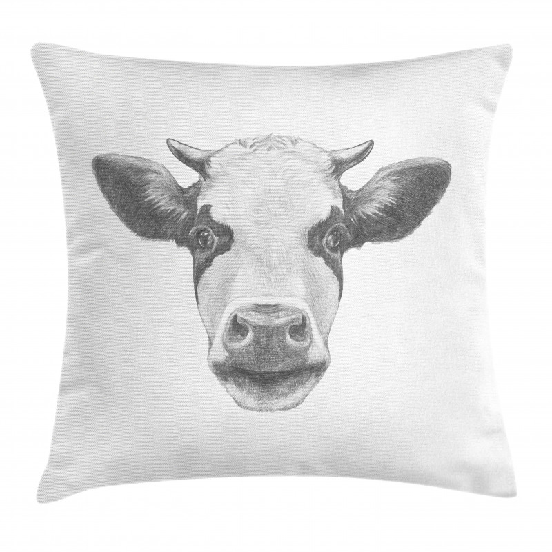 Sketch Portrait of Cow Pillow Cover