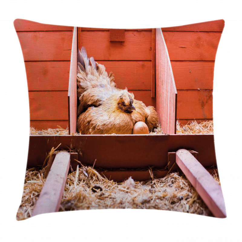 Hen in Cage with Eggs Pillow Cover