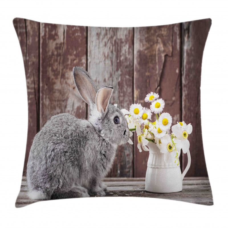 Rabbit Daisy Wooden Pillow Cover