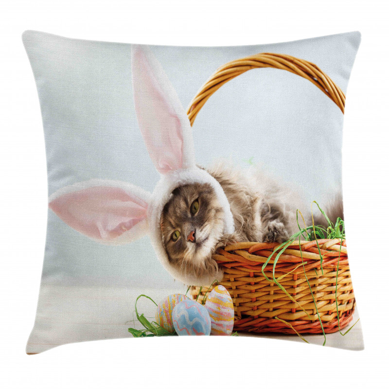 Cat as Easter Rabbit Pillow Cover