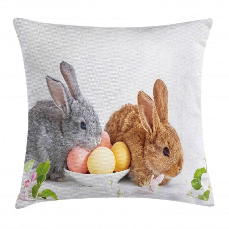 2 Rabbits with Eggs Pillow Cover
