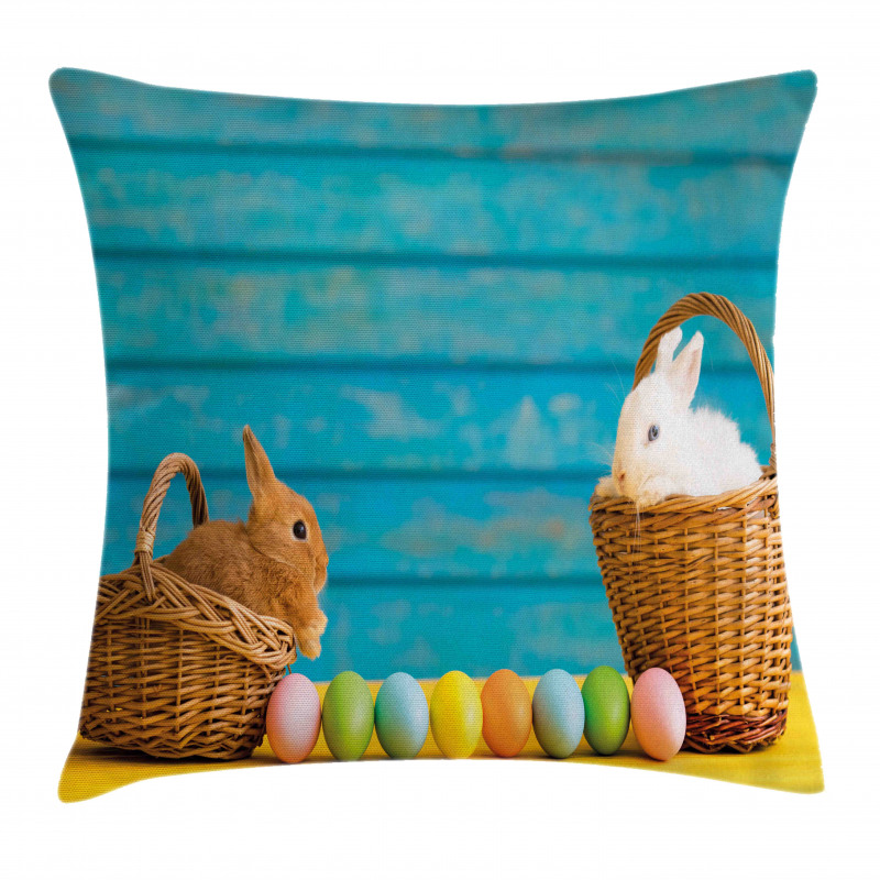 Rabbits in Baskets Pillow Cover